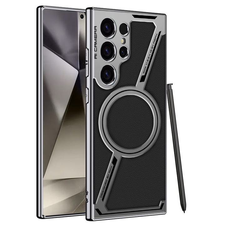 Кейс за Samsung Galaxy S24 Ultra, MagSafe екологична кожа Agora, Черен
