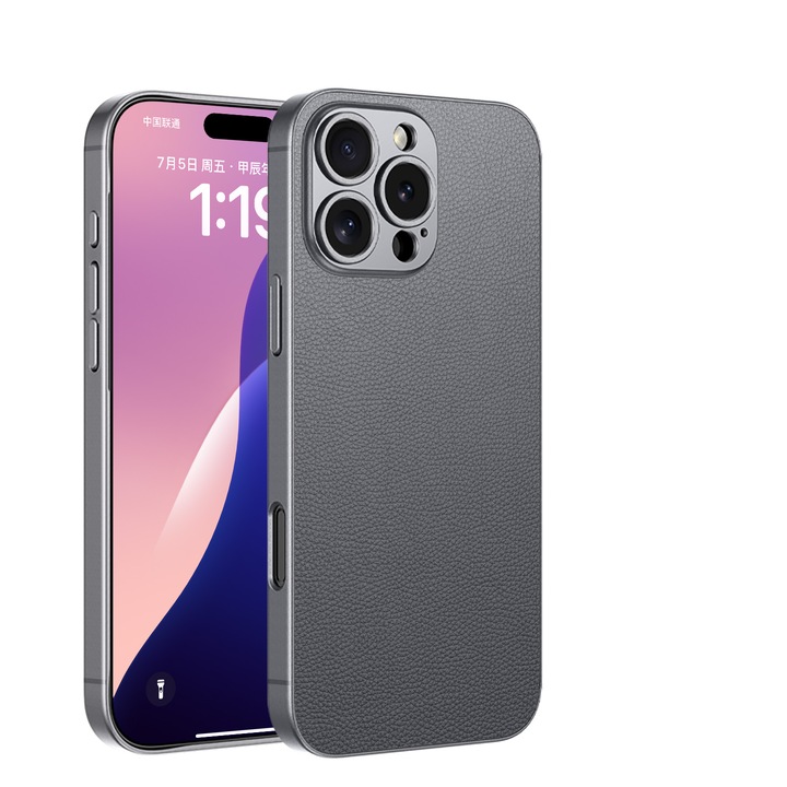 Ултра тънък калъф за Apple iPhone 16 Pro Max, екологична кожа Agora, Сив