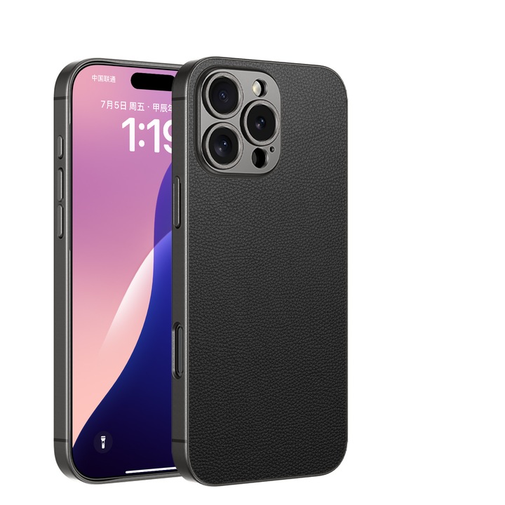 Ultra vékony tok, Apple iPhone 16 Pro Max telefonhoz, Agora ökológiai bőr, fekete