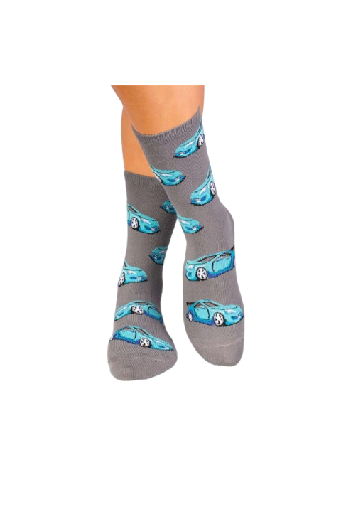 Чорапи от органичен памук, със спортен автомобил, сив