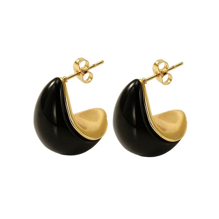 Cercei din rasina amber, cercei din otel titan, culoare neagra, set, negru