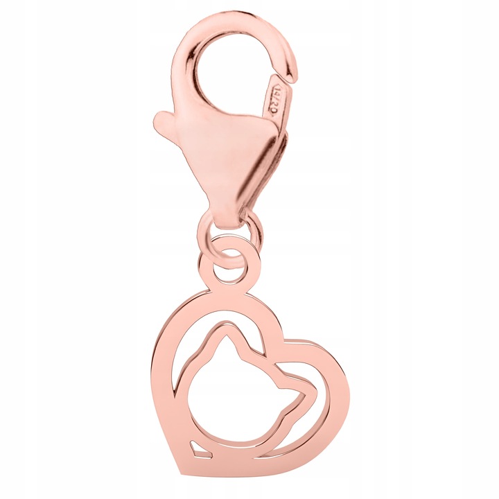 Talisman, Larezo, Pandantiv Cu Carabina, Argint 925 Acoperit Cu Aur Roz, Motiv De Inima Cu Pisicuta, Greutate 0, 5 g, Pentru Femei, Set Cu Cutie Pentru Bijuterii, Auriu