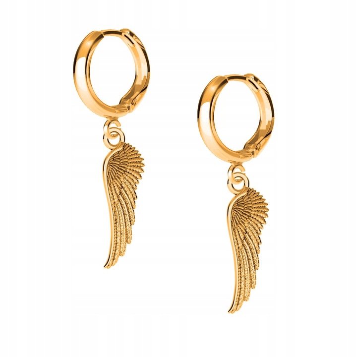 Cercei Dama, Larezo, Aripi Aurii, Argint 925, Acoperire Aur 24K, Lungime 3,8 cm, Antialergice, Inchidere Englezeasca, Ambalaj De Cadou Cu Cutie, Certificat De Calitate, Auriu