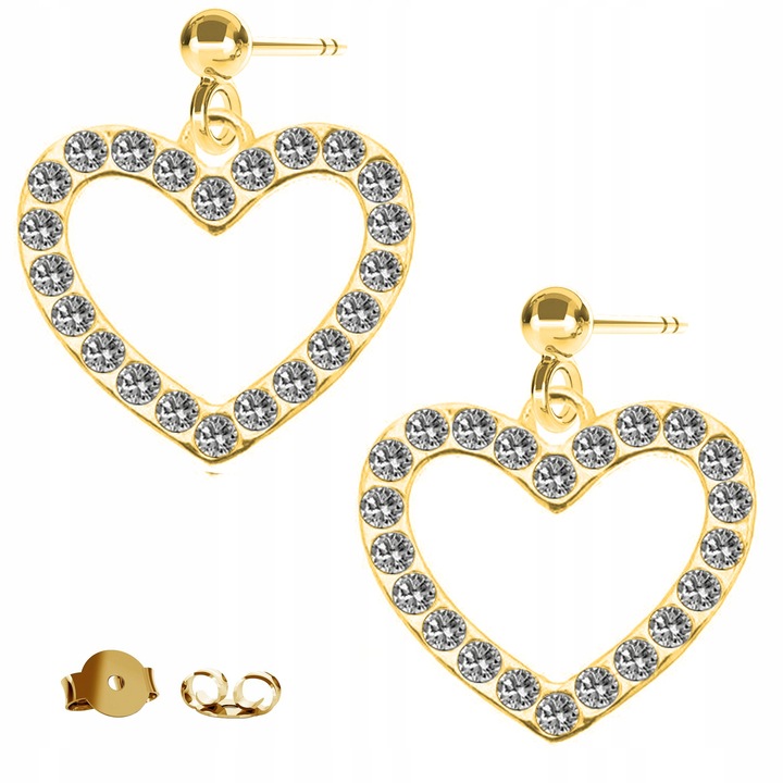 Fülbevaló, Larezo, Szív, 925 ezüst, 24K aranyréteggel, Talisman magassága 14 mm, antiallergén, prémium ékszerdobozos szett, aranyszínű