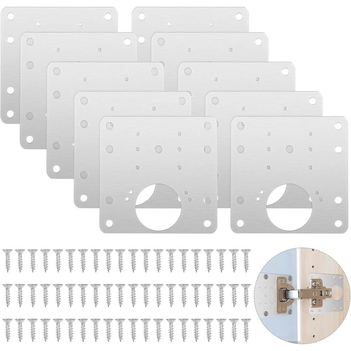 Set Accesorii Balamale Dulap Din 10 Piese, Cu 36 suruburi, Utilizare durabila, Otel Inoxidabil, Pentru mobilier si usa dulapului de bucatarie, YQLAFT, Argintiu