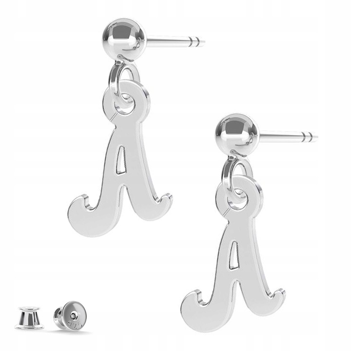 Cercei Dama, Larezo, Litera A, Argint 925, Antialergice, Inchidere Tip Stift, Inaltimea Pandantivului 9 mm, Pentru Femei, Set Cu Cutie Pentru Bijuterii, Premium, Argintiu