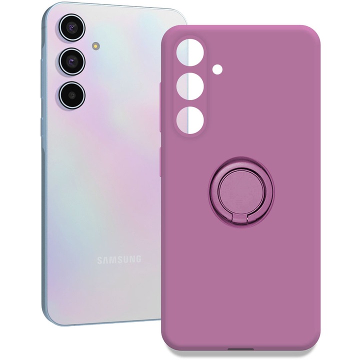 Husa pentru Samsung Galaxy A55 5G, Color Ring, Silicon, Interior de microfibra, Magnetica, Inel rotativ ajustabil 360 de grade, Functie stand / suport, Compatibila cu suport auto, Mov