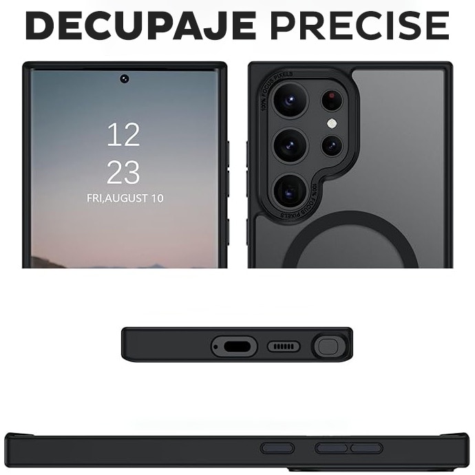 Husa pentru Samsung Galaxy S24 Ultra DaDen® Frosted, Magsafe integrat, Calitate superioara, Antisoc, Protectie sporita, Fumuriu, Negru