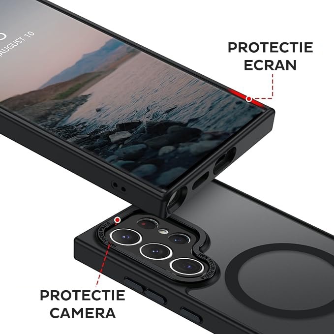 Husa pentru Samsung Galaxy S24 Ultra DaDen® Frosted, Magsafe integrat, Calitate superioara, Antisoc, Protectie sporita, Fumuriu, Negru
