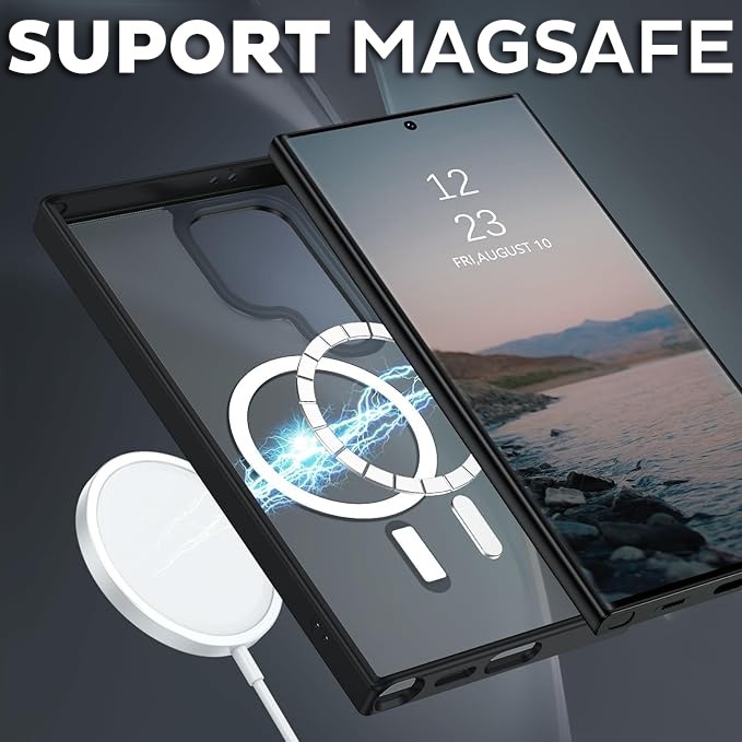 Husa pentru Samsung Galaxy S24 Ultra DaDen® Frosted, Magsafe integrat, Calitate superioara, Antisoc, Protectie sporita, Fumuriu, Negru