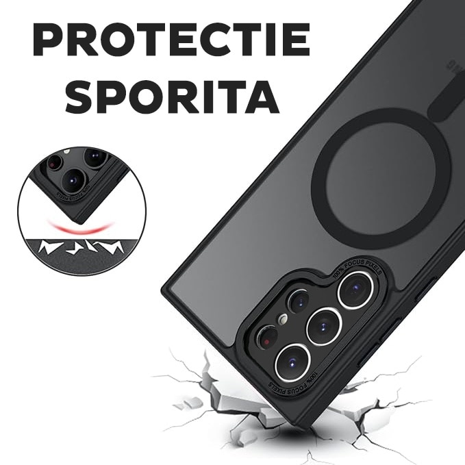 Husa pentru Samsung Galaxy S24 Ultra DaDen® Frosted, Magsafe integrat, Calitate superioara, Antisoc, Protectie sporita, Fumuriu, Negru