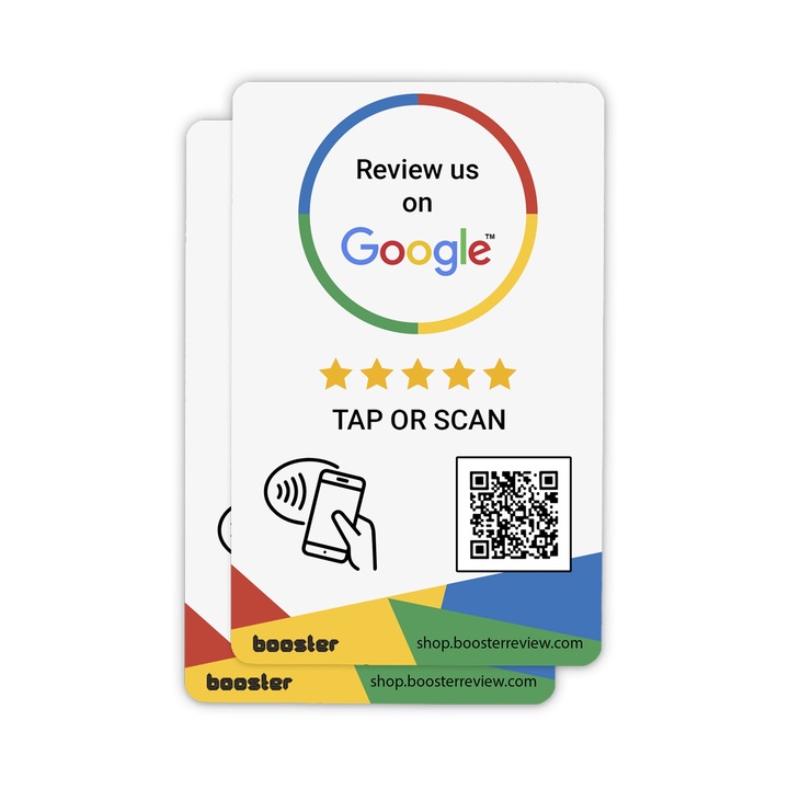 Booster Review Google Review Kártyák, Koppintson az azonnali áttekintéshez, Minden telefonnal kompatibilis, Újrafelhasználható, 2 csomag