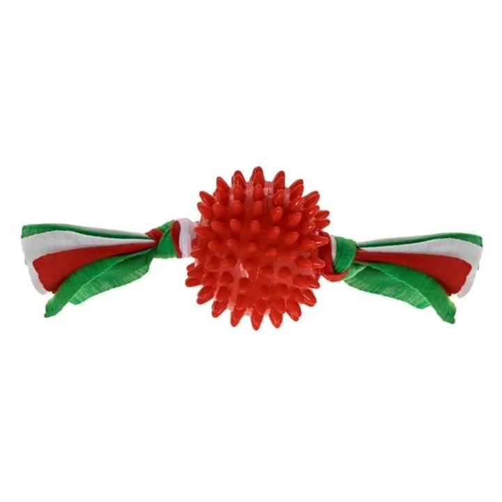 Nyland kutyajáték, piros labda szalagokkal, 8 cm