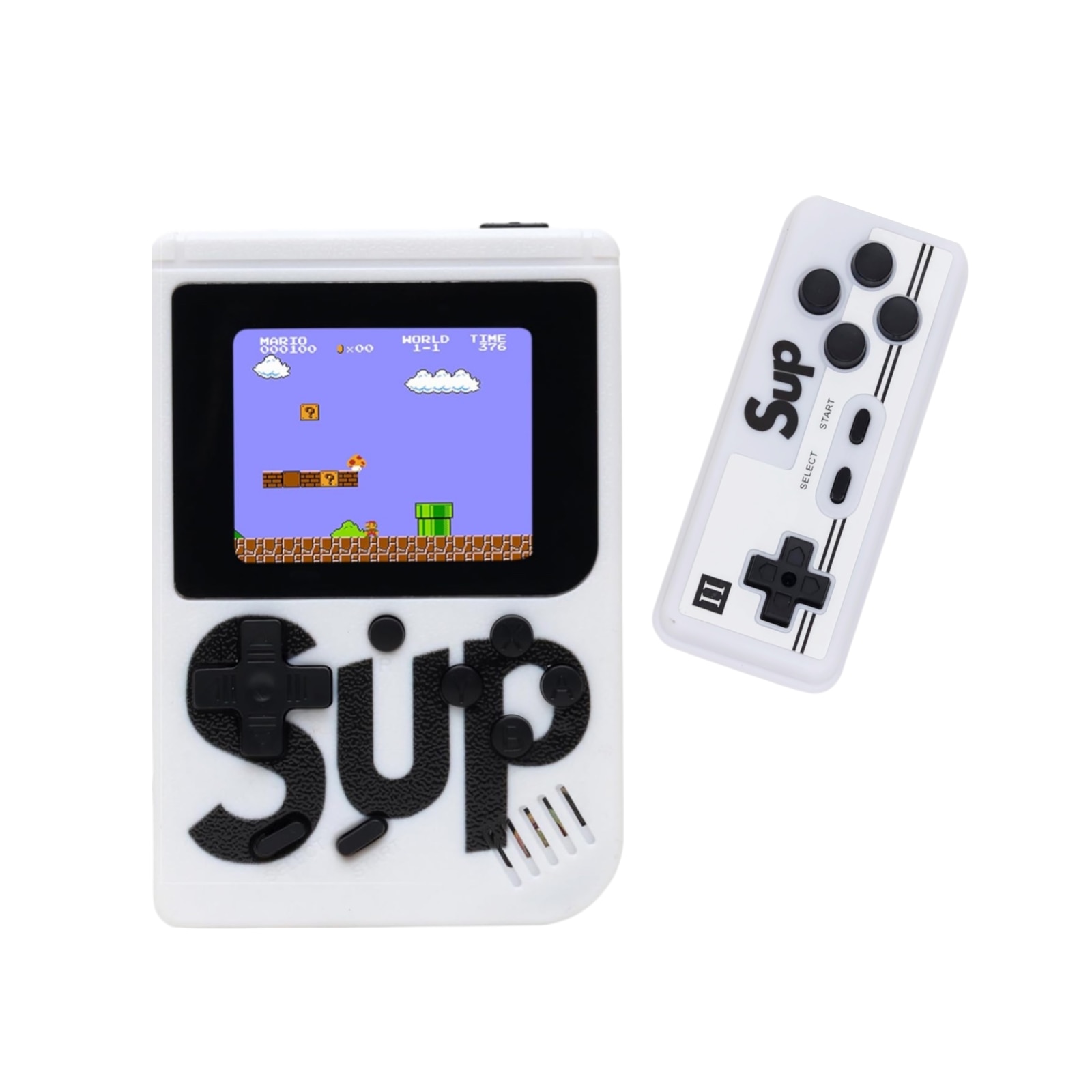 Consola Game Box, 400 jocuri, rotita volum, ecran LCD, cablu AV pentru conectare televizor, incarcare Micro-USB, 2 jucatori, 11 cm x 8 cm, portabil, alb, HAPPY JOKER®