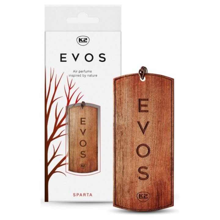 Odorizant Auto din Lemn Masiv K2 EVOS SPARTA, Parfum Chypre (Grapefruit, Cedru, Mosc), Design Elegant Dog Tag