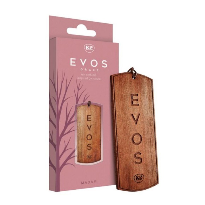 Odorizant Auto din Lemn Masiv K2 EVOS GRACE MADAM, Parfum Floral (Portocala, Lavanda, Ambra), Pandantiv Romantic