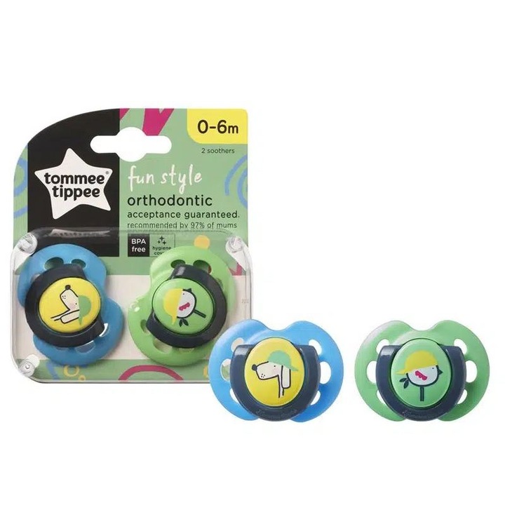 Комплект 2 залъгалки 0-6 месеца Tommee Tippee Blue, Green