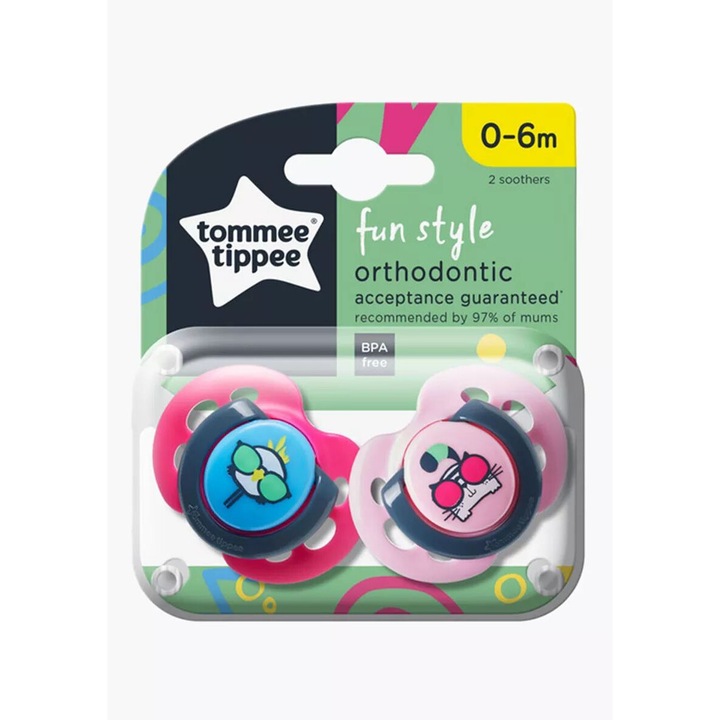 Комплект 2 залъгалки 0-6 месеца Tommee Tippee Pink Fun Style