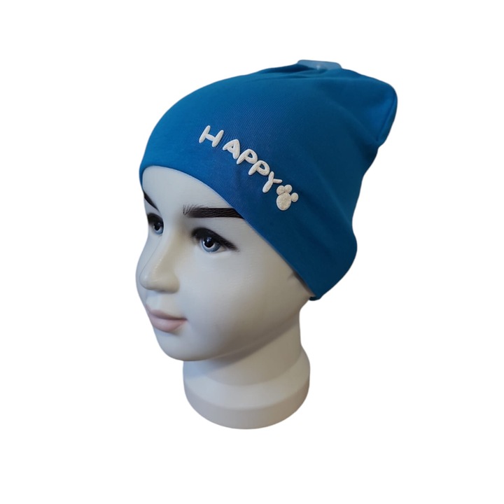 Caciula Pentru Copii, Colen, Toamna, Model Happy, Bumbac, Albastru Turcuaz