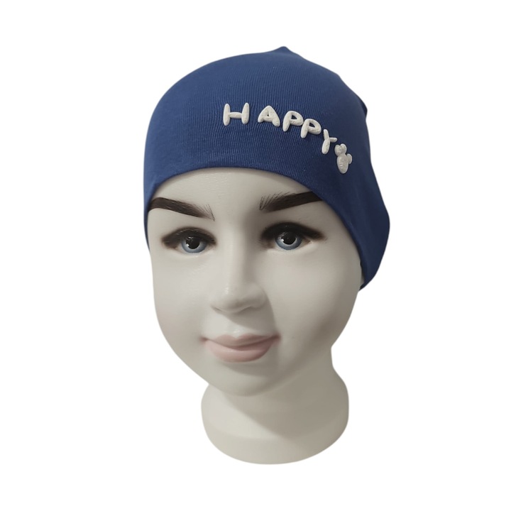 Caciula Pentru Copii, Colen, Toamna, Model Happy, Bumbac, Albastru petrol