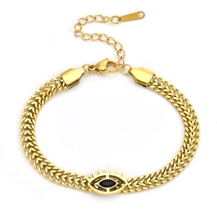 Bratara din otel inoxidabil placata cu aur de 18k, diamant negru, design versatil, pentru femei