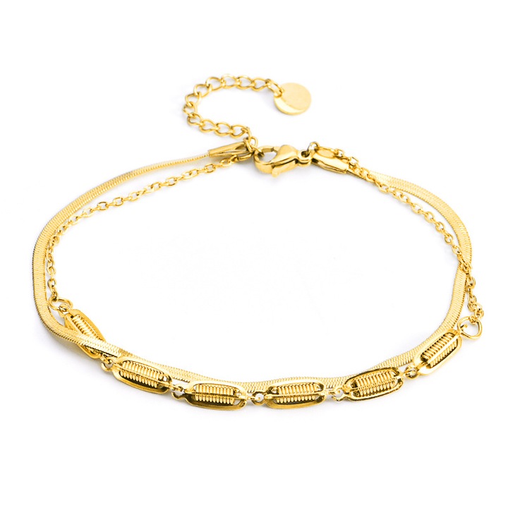 Bratara dubla din otel inoxidabil placata cu aur de 18K, design retro, pentru femei, auriu