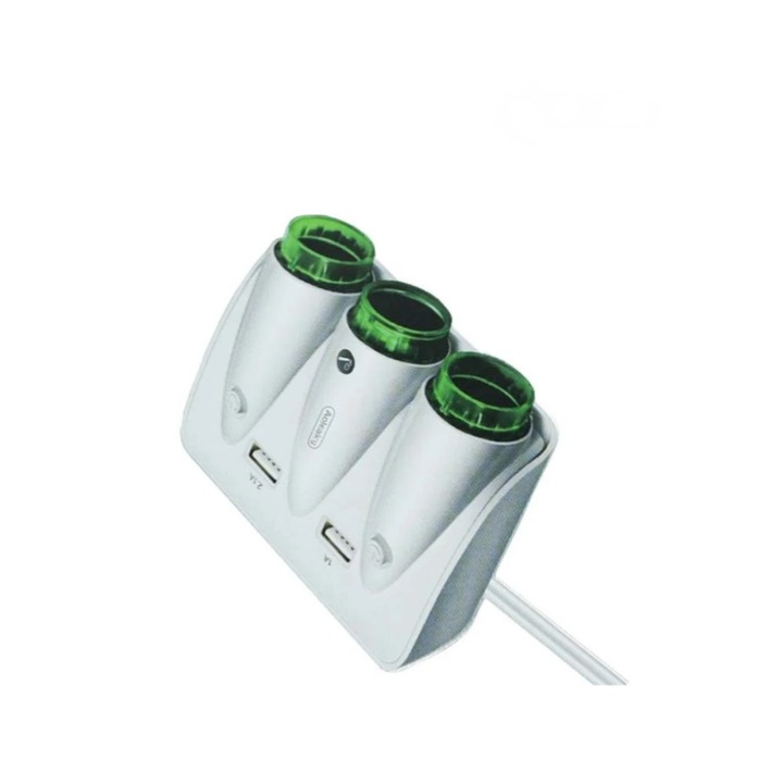 Incarcator Auto idealSTORE 2xUSB 2,1A si priza bricheta de putere, 3 Mufe pentru bricheta Calitate si Design Premium