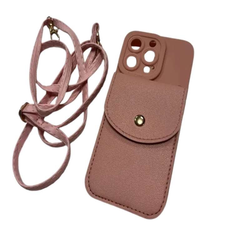 Telefontok iPhone 14 promaxhoz, kártyatartóval és ökológiai bőr szíjjal