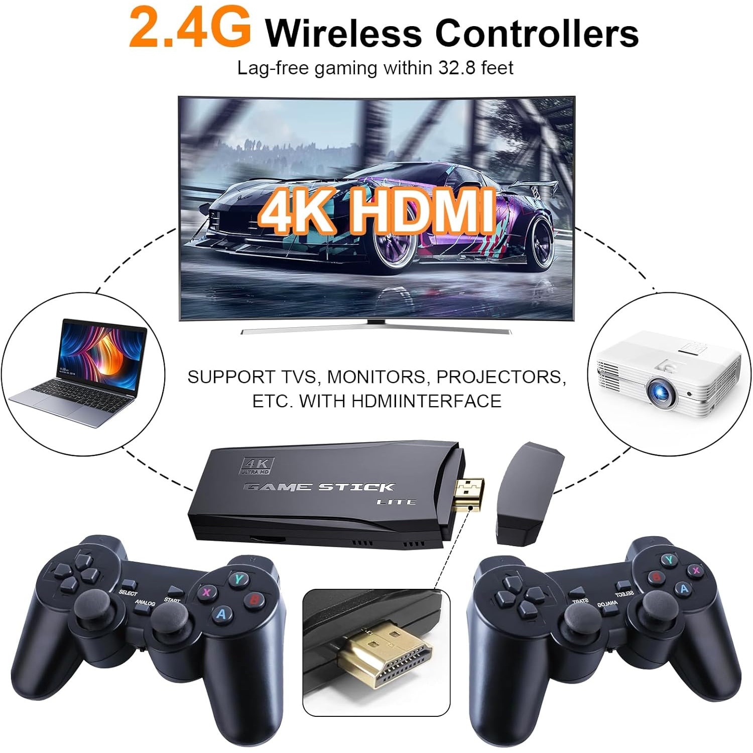 Consola de jocuri retro, 20.000 jocuri, 15 emulatoare, iesire HDMI 4K, 2 controlere wireless, plug and play