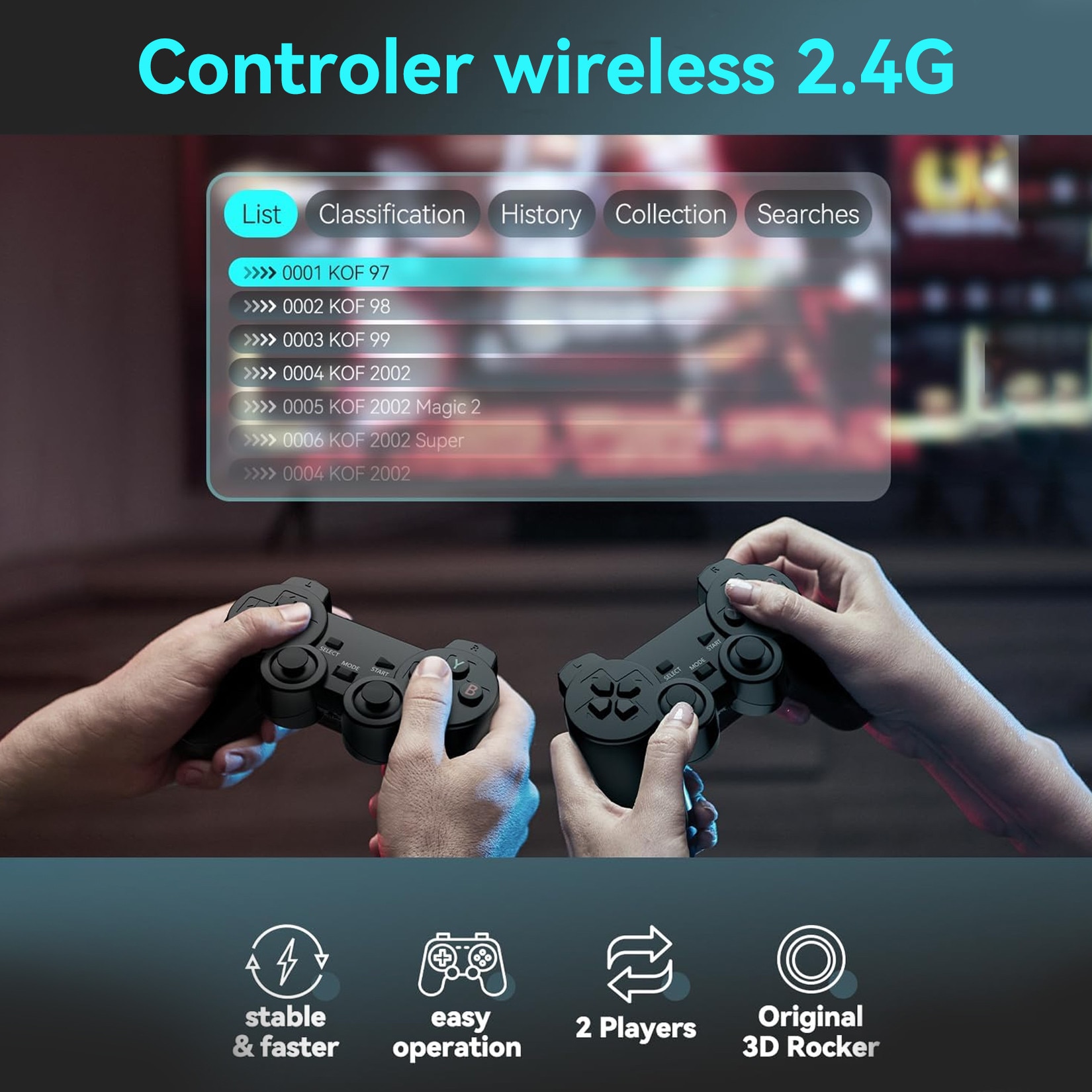 Consola de jocuri retro, 20.000 jocuri, 15 emulatoare, iesire HDMI 4K, 2 controlere wireless, plug and play