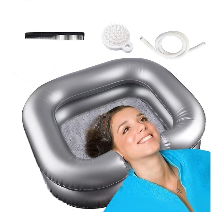 Chiuveta de spalat parul gonflabila MWAOWM, argintie, pentru persoane cu mobilitate redusa
