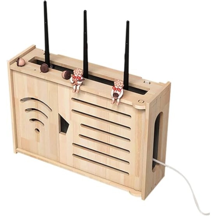 Кутия за съхранение на рутер, Дървена, Стенен рафт