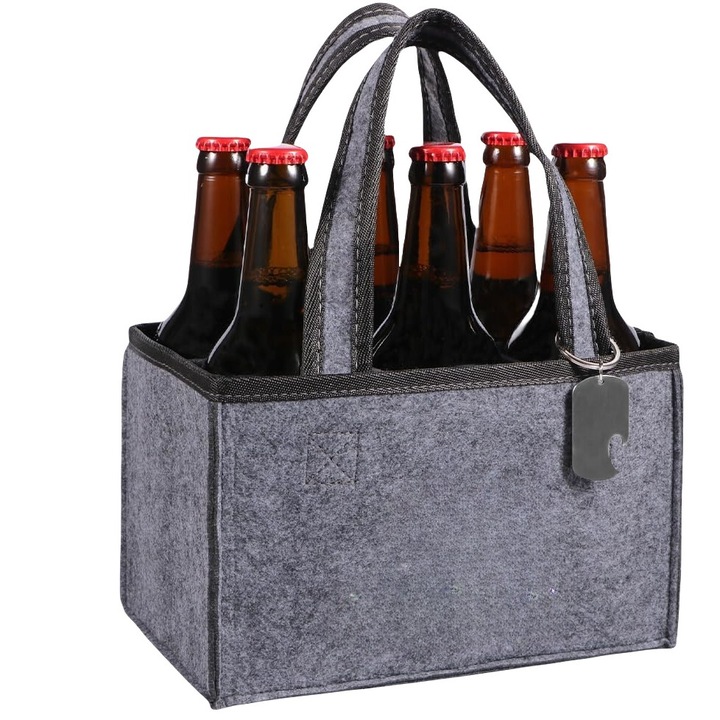 Italtartó, TasyPins, táska 6 palackhoz, 24x15x15 cm méretű, kivehető elválasztóval, kiváló minőségű filc
