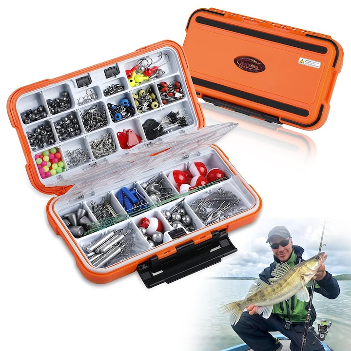 Комплект от 343 аксесоара за риболов, куки за джиг, тежести, кутия органайзер