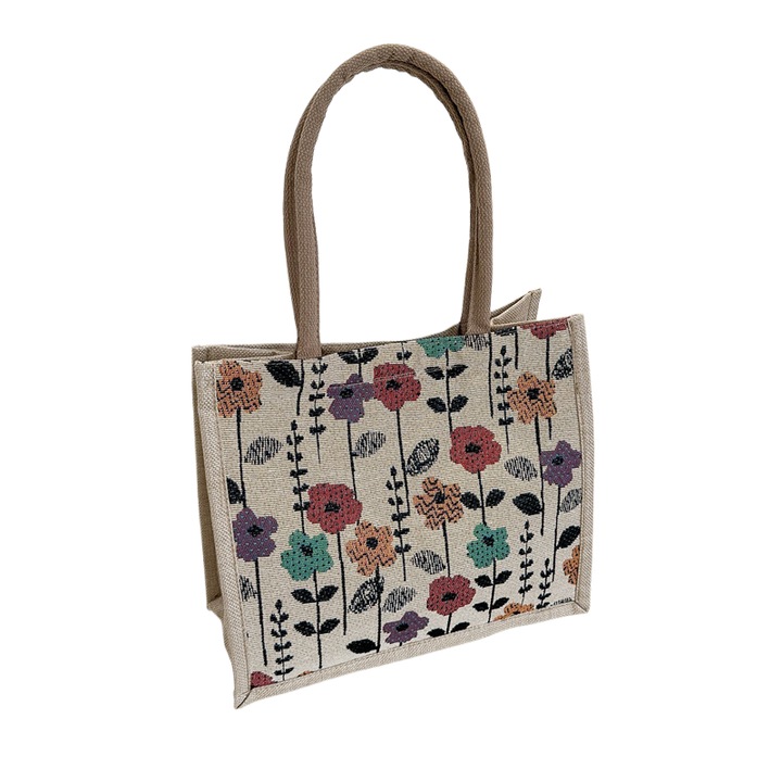 Geanta tote din canvas LOILERIE, model Shopper, multicolor, dimensiuni 33.5x14.5x28cm, sistem de inchidere cu capse magnetice