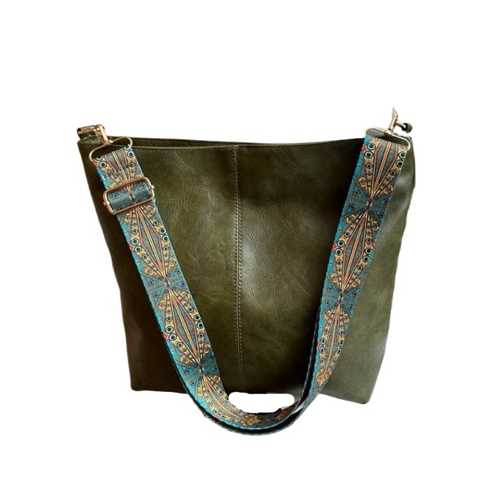 Geanta dama LOILERIE, model Trendy Bucket, verde, dimensiuni 31.5x23.5x25.5cm, material PU