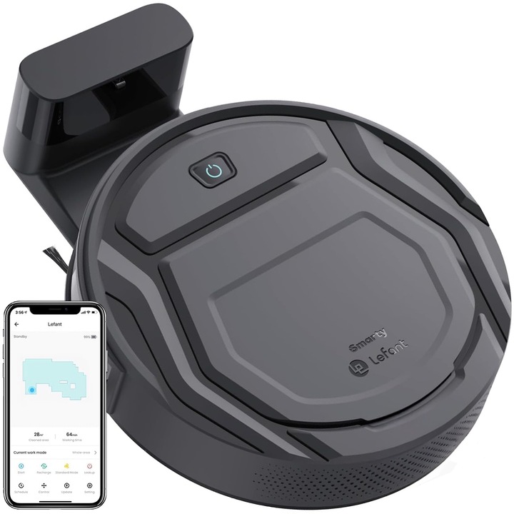 Прахосмукачка робот Smarty® Lefant M2 Ultra, Контролируема по приложение, 6 режима на почистване, 2200 Pa, Висока автономност 120 минути, Самопочистване, WiFi-Alexa контрол, Черна