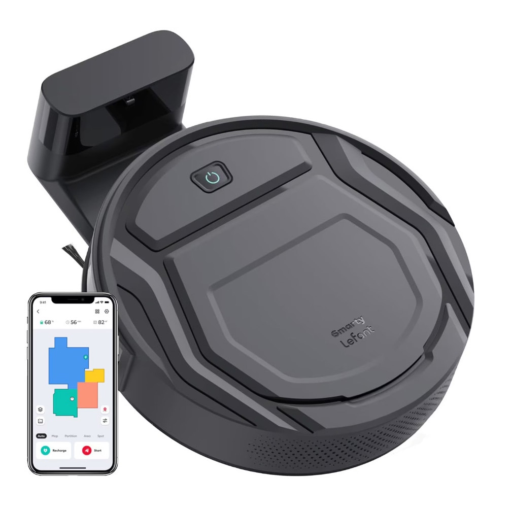 Robot de aspirare Smarty® Lefant M210P Ultra, Controlabil prin aplicatie, 6 moduri de curatare, 2200 Pa, Autonomie mare 120min, Aspirator ultra subtire pentru podele dure, Autocuratare, Control WiFi-Alexa, Animal Care Cleaning, Autoincarcare, Negru