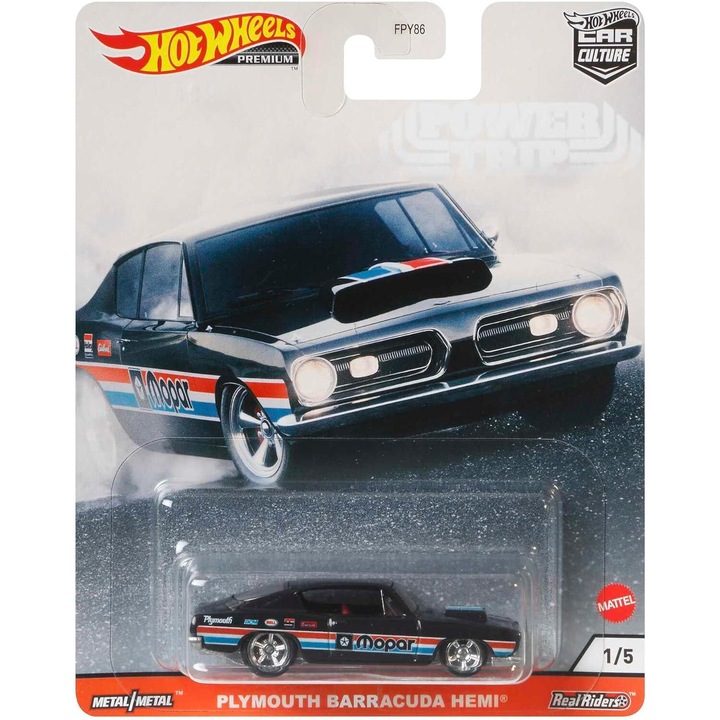 Количка, Hot Wheels Premium, Power Trip Set 2020, 1968 Hemi Barracuda 1/5, 1:64, черен
