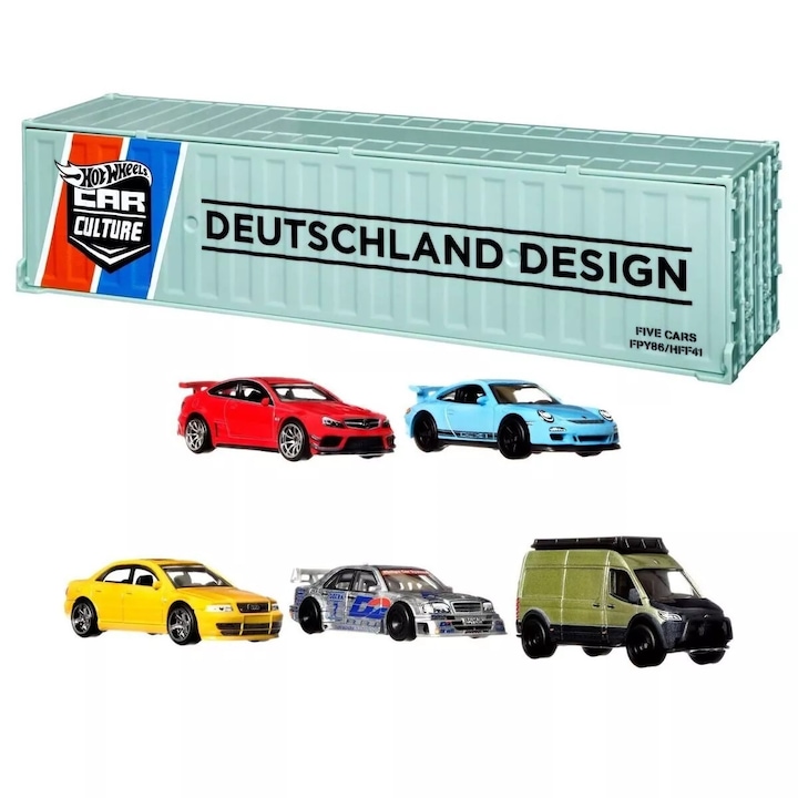 Комплект от 5 метални коли Hot Wheels Premium, Deutschland Design Container, 1:64