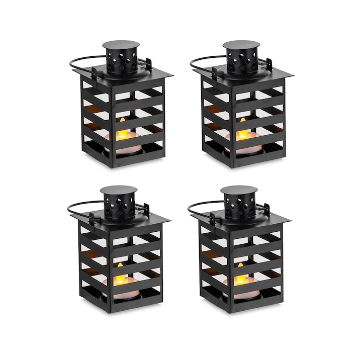 Set felinar cu lumanare LED, pentru decor Craciun, Halloween, Paste, de mici dimensiuni, 4 bucati, Negru