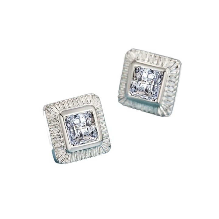 Cercei tip zirconiu patrat cu diamante, Placat cu aur alb, 10mm