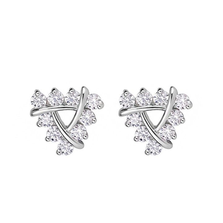 Cercei triunghi cu zirconiu micropavati la moda, Placat cu aur alb, 9mm