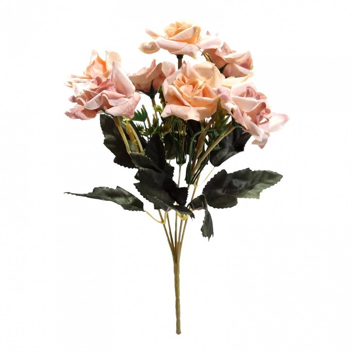 Flori artificiale, buchet 5 fire, miniroze, 28 cm, ivoir