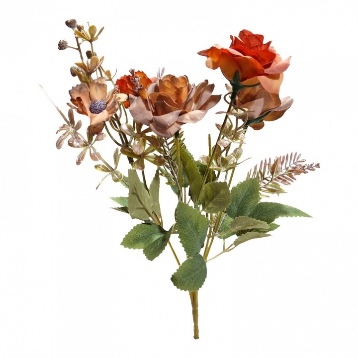 Flori artificiale, buchet de 5 fire brumate, 30 cm, aramiu