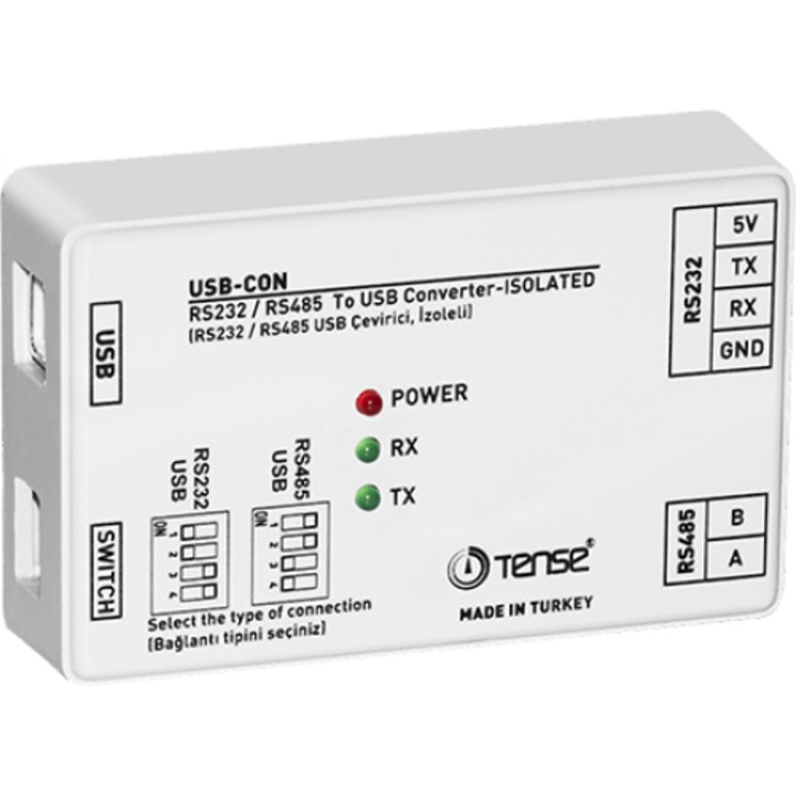 TENSE RS232/RS485 konverter, USB, szigetelt, 1,2 m, 256 eszköz