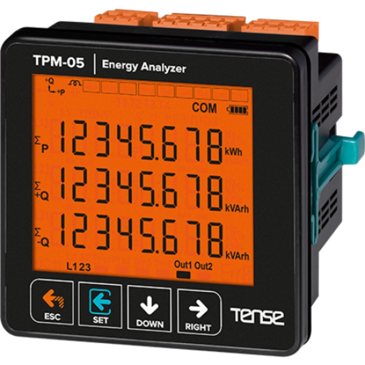 Анализатор на параметри на трифазна мрежа TENSE, RS485 ModBus, дисплей за ток, напрежение, честота, 2 релейни изхода, 1 цифров вход