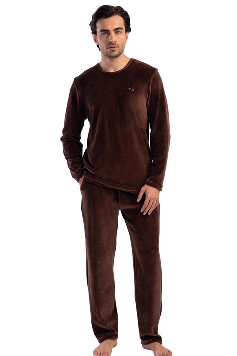 Pijamale barbati, Vienetta Man, model Cognac, catifea/velur, buzunare, caramiziu, Caramiziu