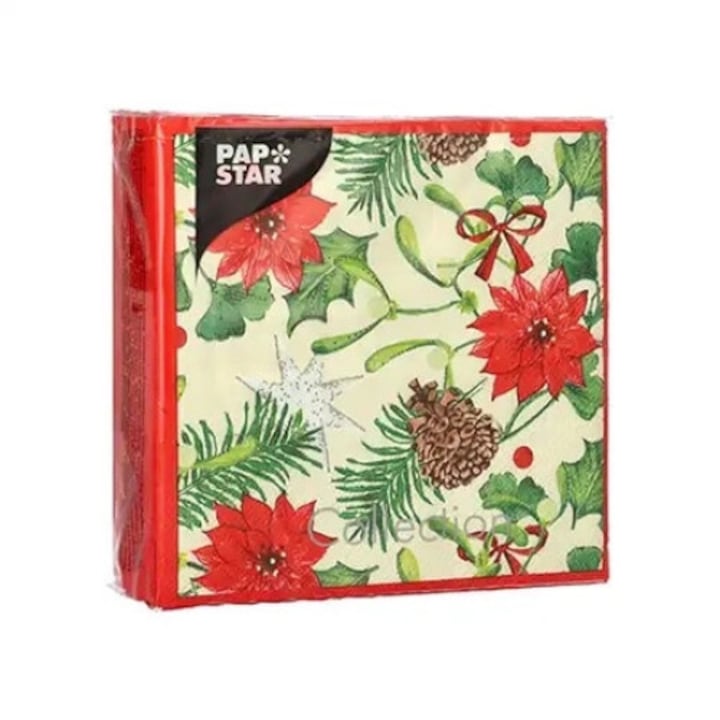 Коледни салфетки, малки, 3 слоя, маса, за еднократна употреба 1/4 25x25см 50бр