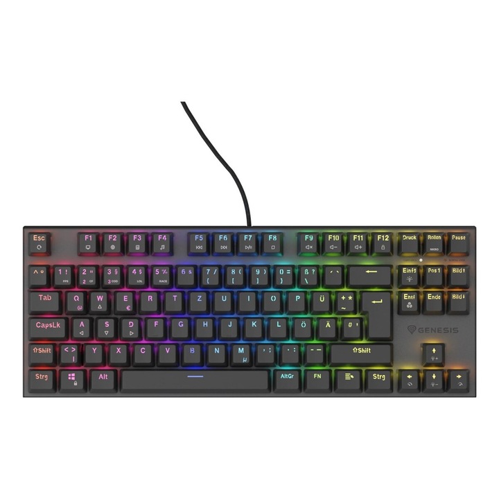 Tastatura mecanica pentru gaming Genesis Thor 303 TKL, iluminare RGB, neagra, 88 taste, 355x136x36mm